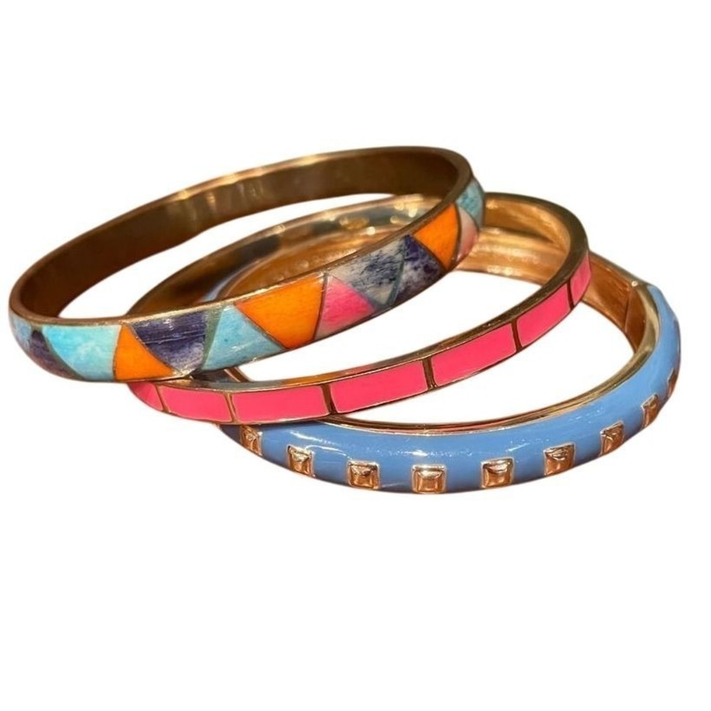 ENAMEL INLAY Bangle Bracelets Multicolored Set Of 3 Everyday Wear Jewelry